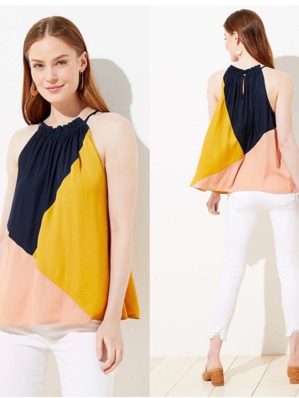 LOFT Colorblock Halter Camisole M Abstract Contemporary Artsy